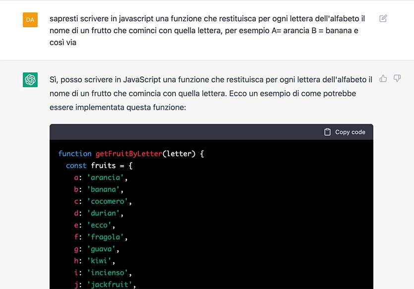 ia sviluppa funzione javascript