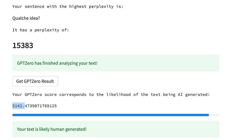 picco di perplexity su gptzero versione beta