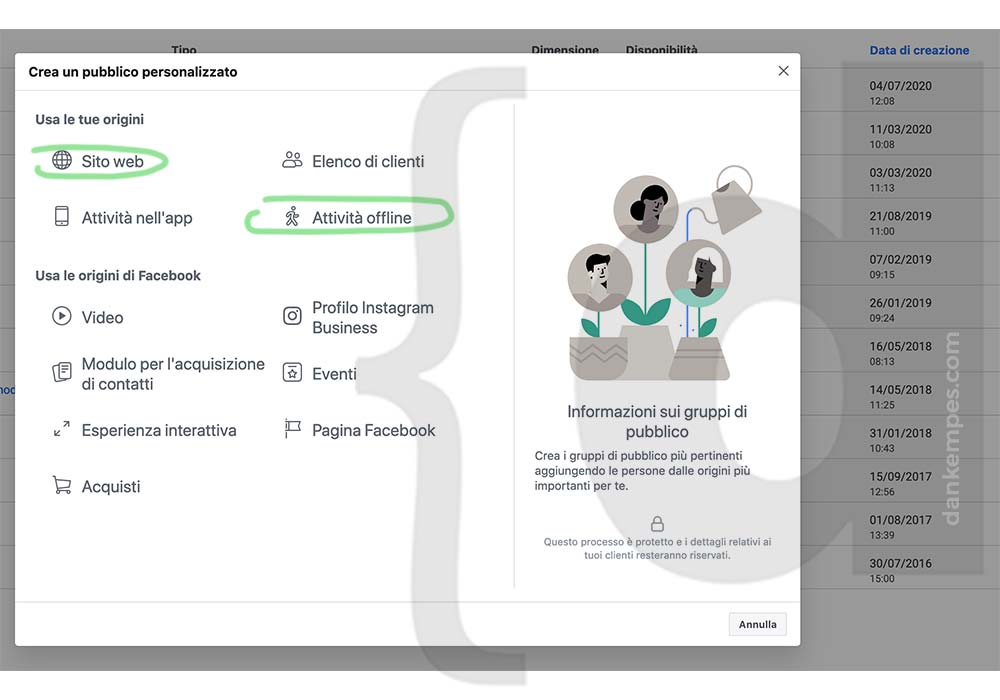 creare pubblico personalizzato in facebook